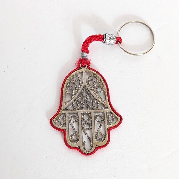 Hamsa Silver Tone Purse Charm Keychain Middle East Hand - Picture 3 of 4